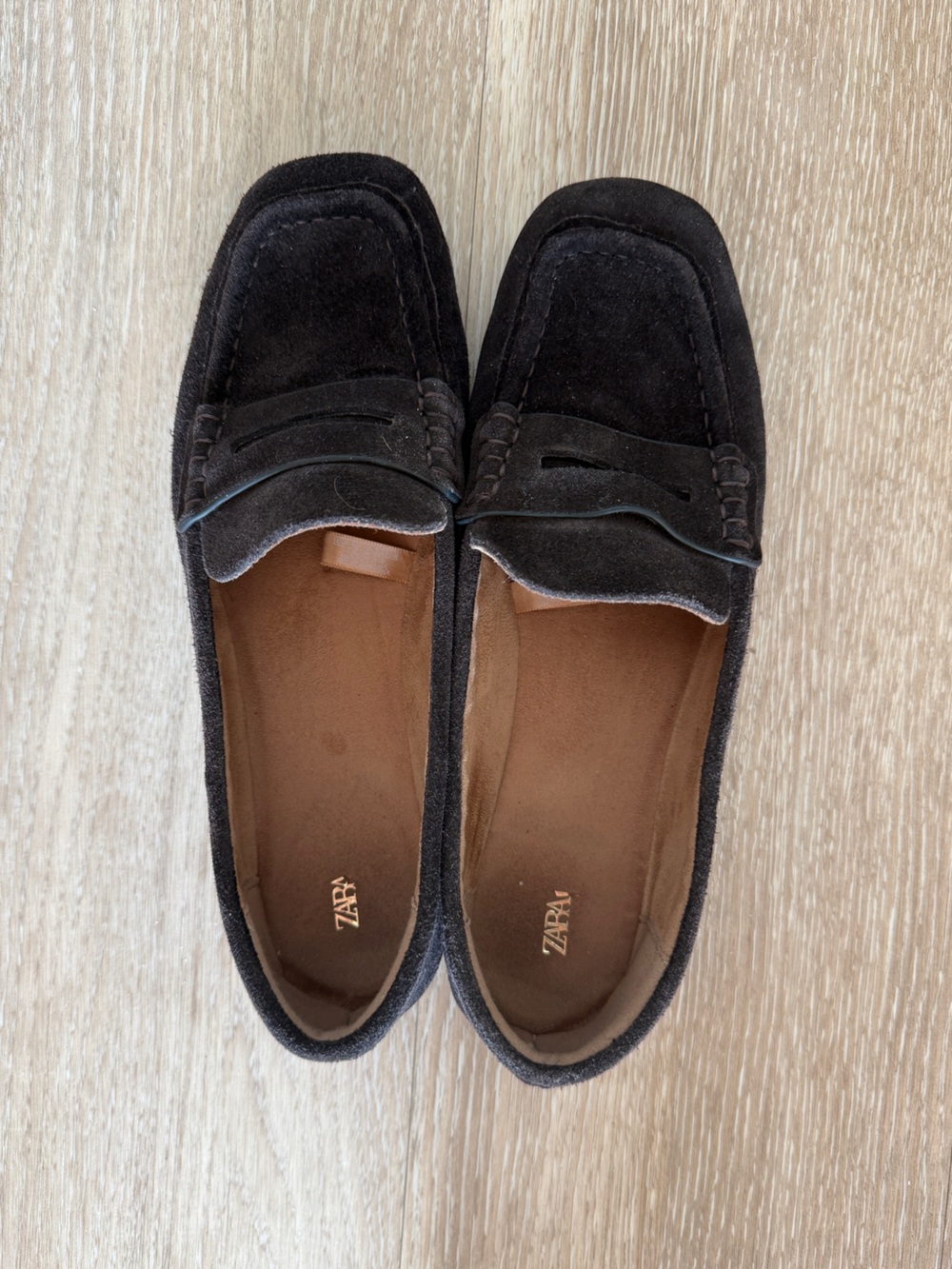 ZARA Brown Suede Penny Loafers
